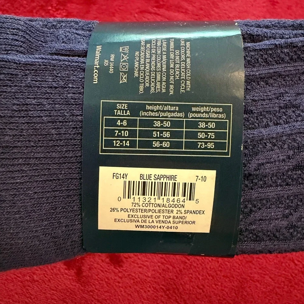 Faded Glory Girls Blue Sapphire Heavyweight Cotton Cable Knit Tights Size 7-10